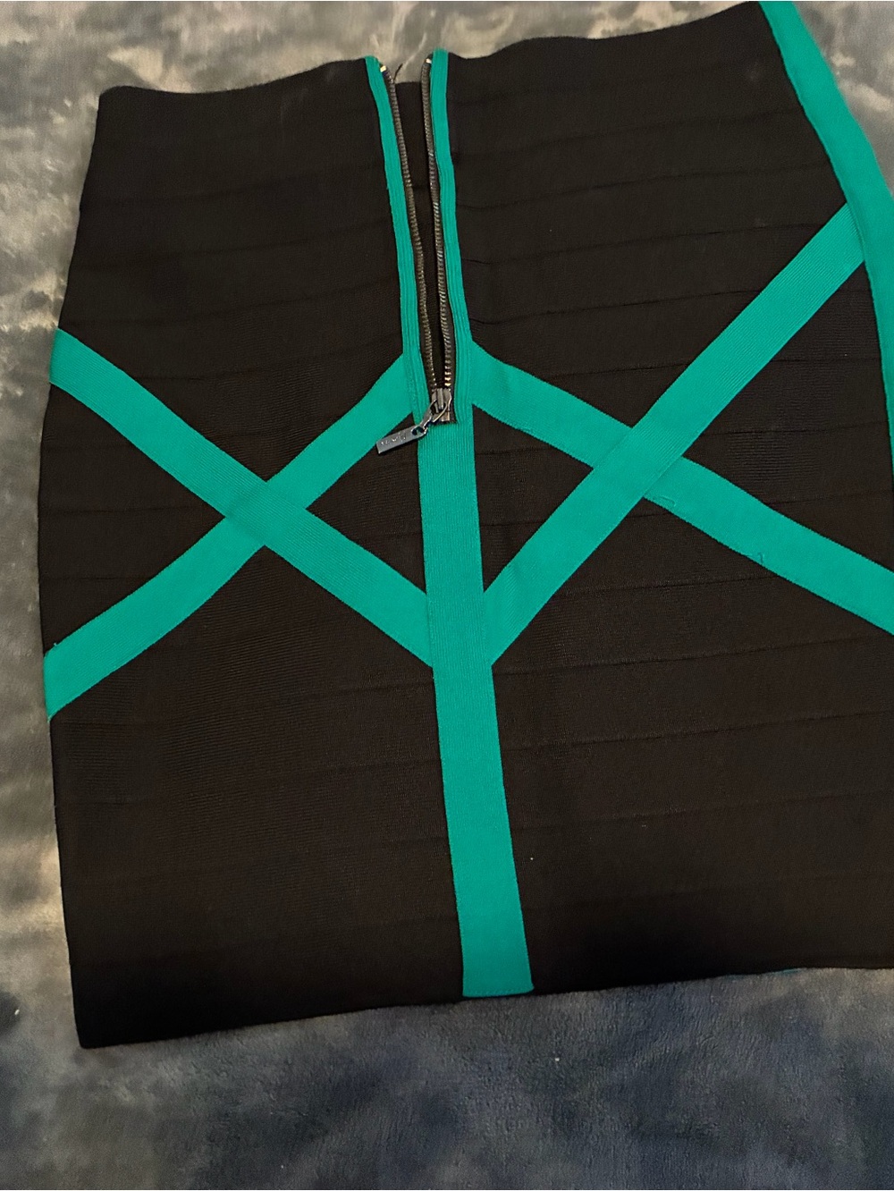 Guess y2k Black Pencil Skirt with Teal Trim
